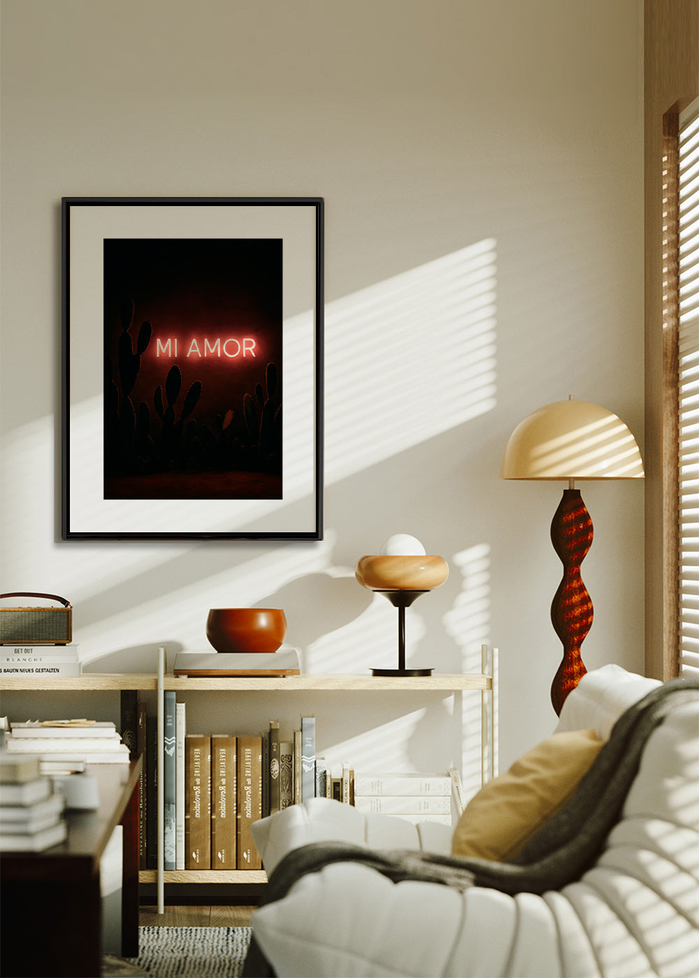 Fotografi: neonskilt 'Mi Amor' med kaktusser – Canvas2