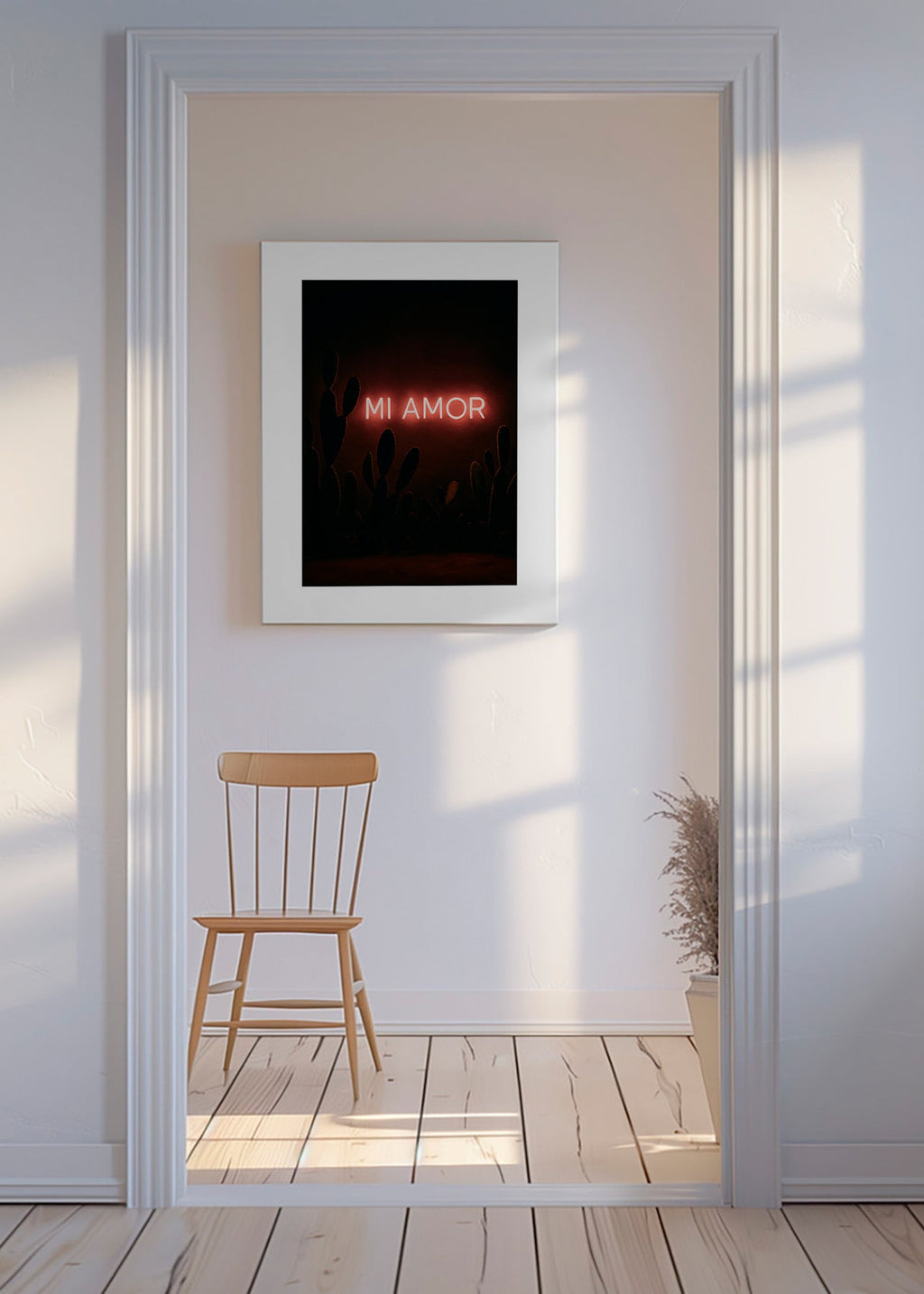 Fotografi: neonskilt 'Mi Amor' med kaktusser – Canvas