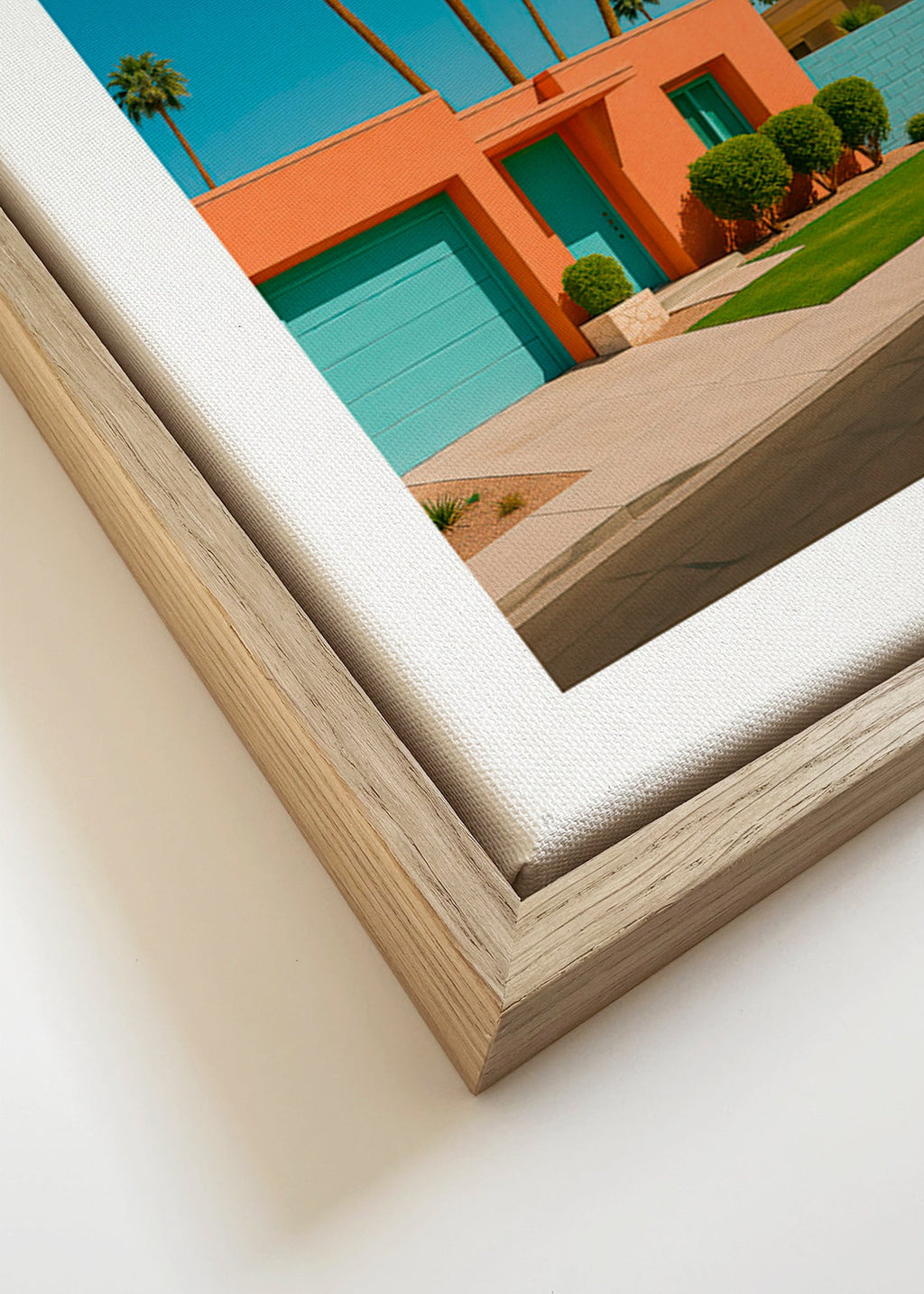 Botanisk plakat Palm House med palmer og koralfacade – Canvas detail