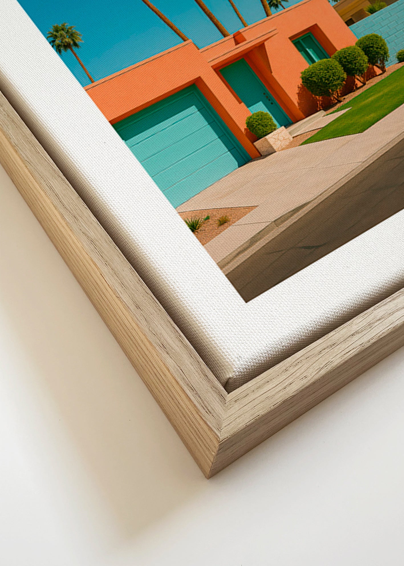 Botanisk plakat Palm House med palmer og koralfacade – Canvas detail