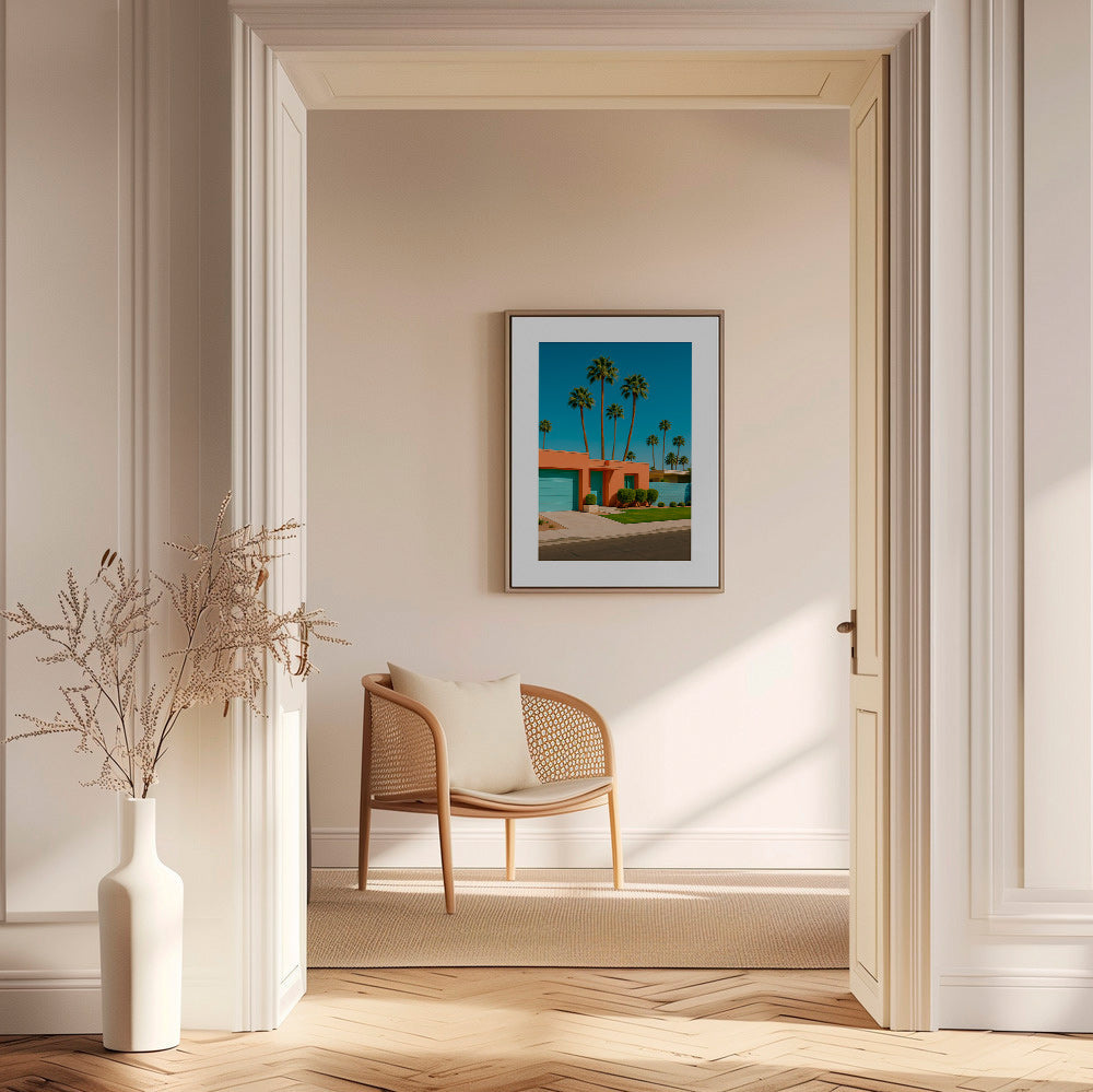 Botanisk plakat Palm House med palmer og koralfacade – Canvas1