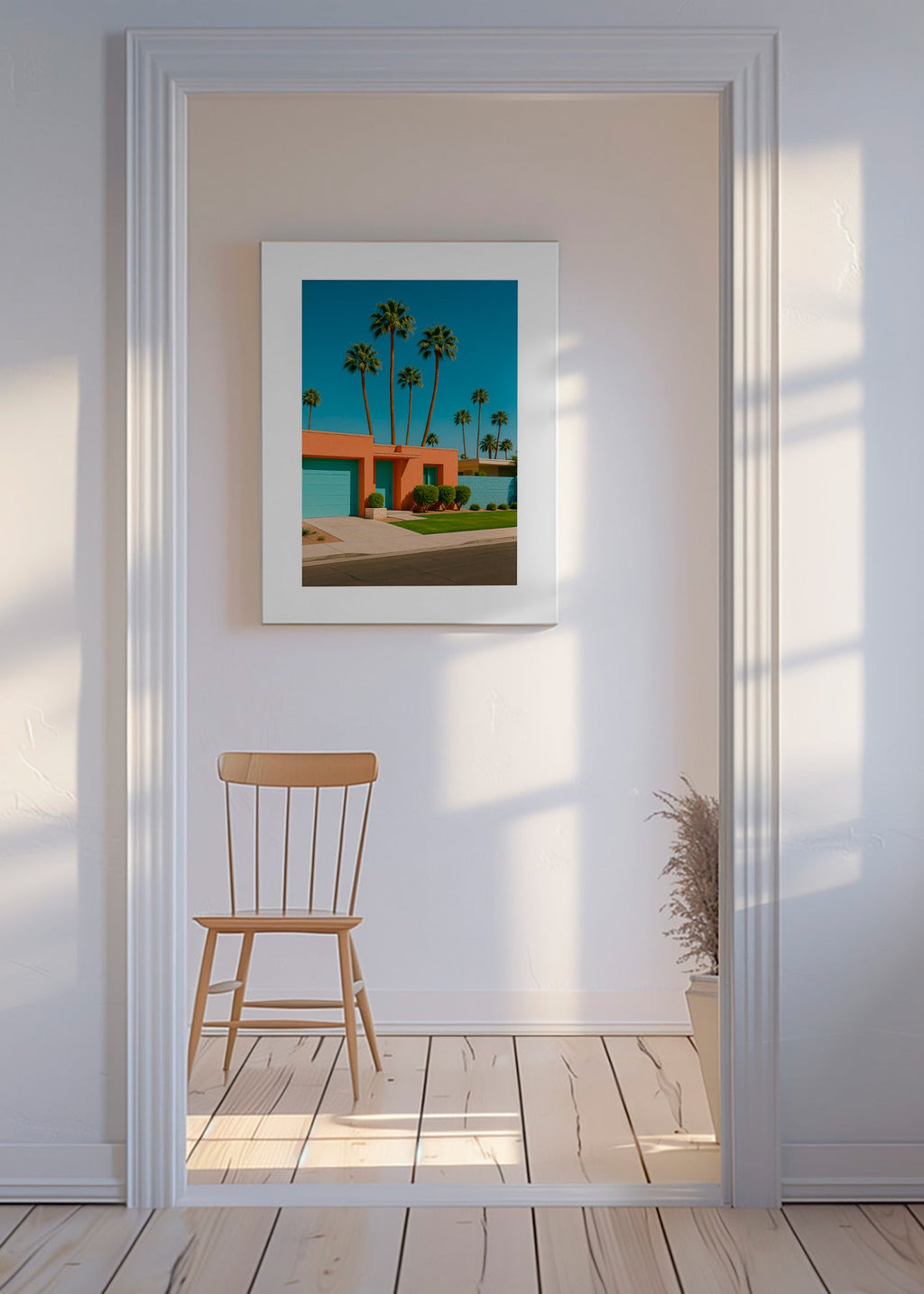 Botanisk plakat Palm House med palmer og koralfacade – Canvas