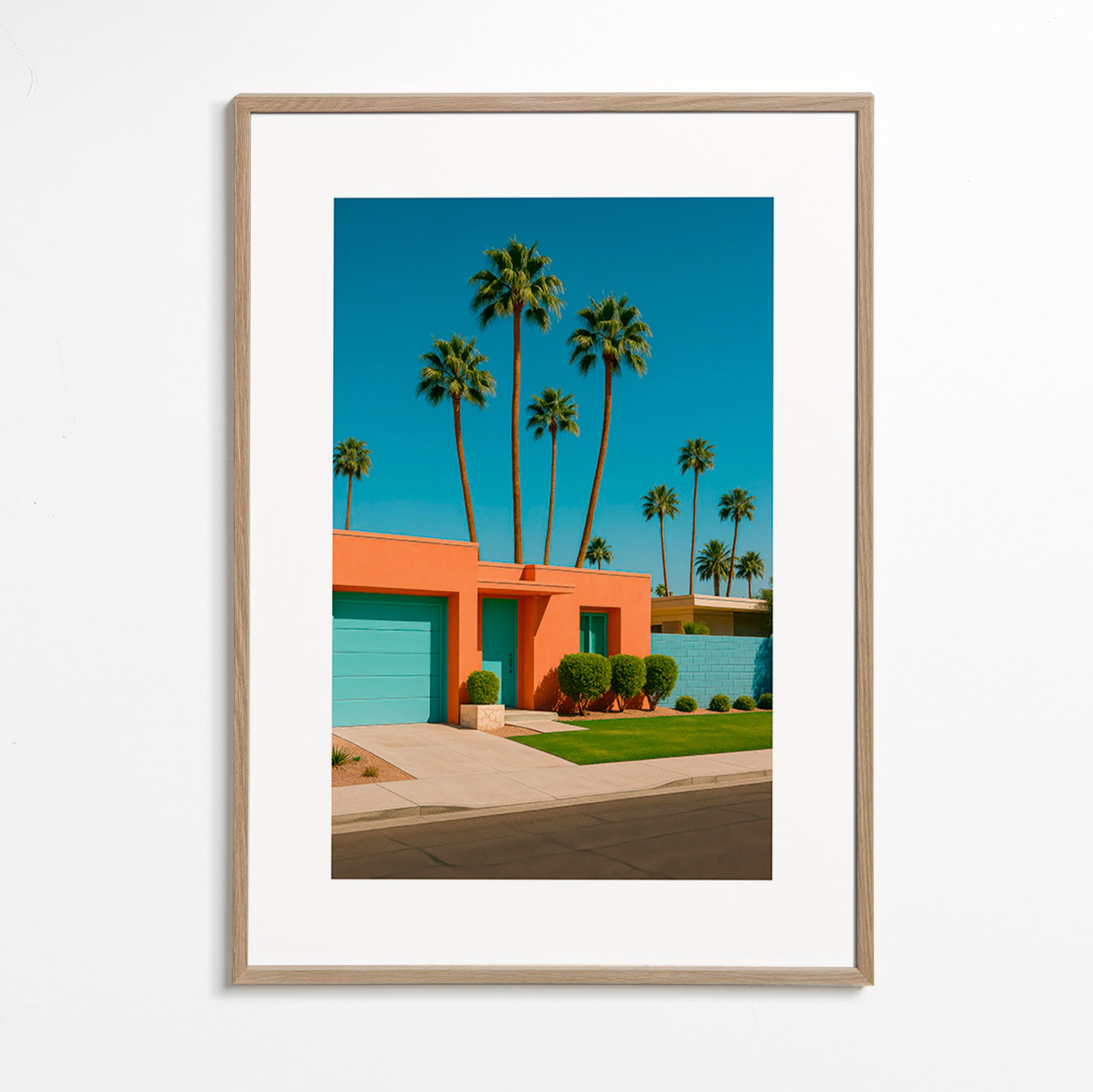 Botanisk plakat Palm House med palmer og koralfacade – Oak Frame