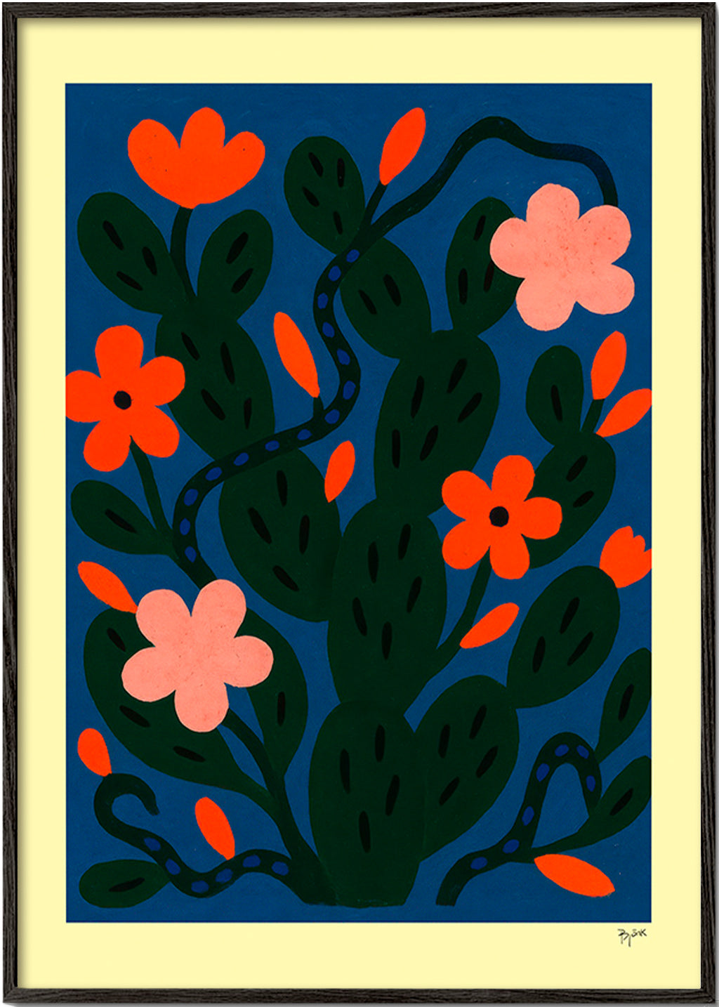 Botanisk plakat Midnatsblomster – Black Frame