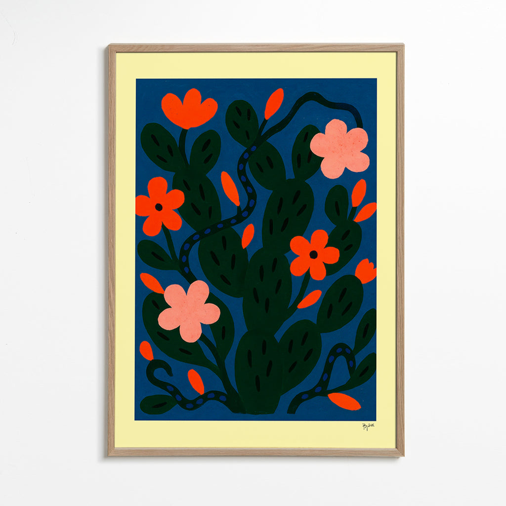 Botanisk plakat Midnatsblomster – Oak Frame