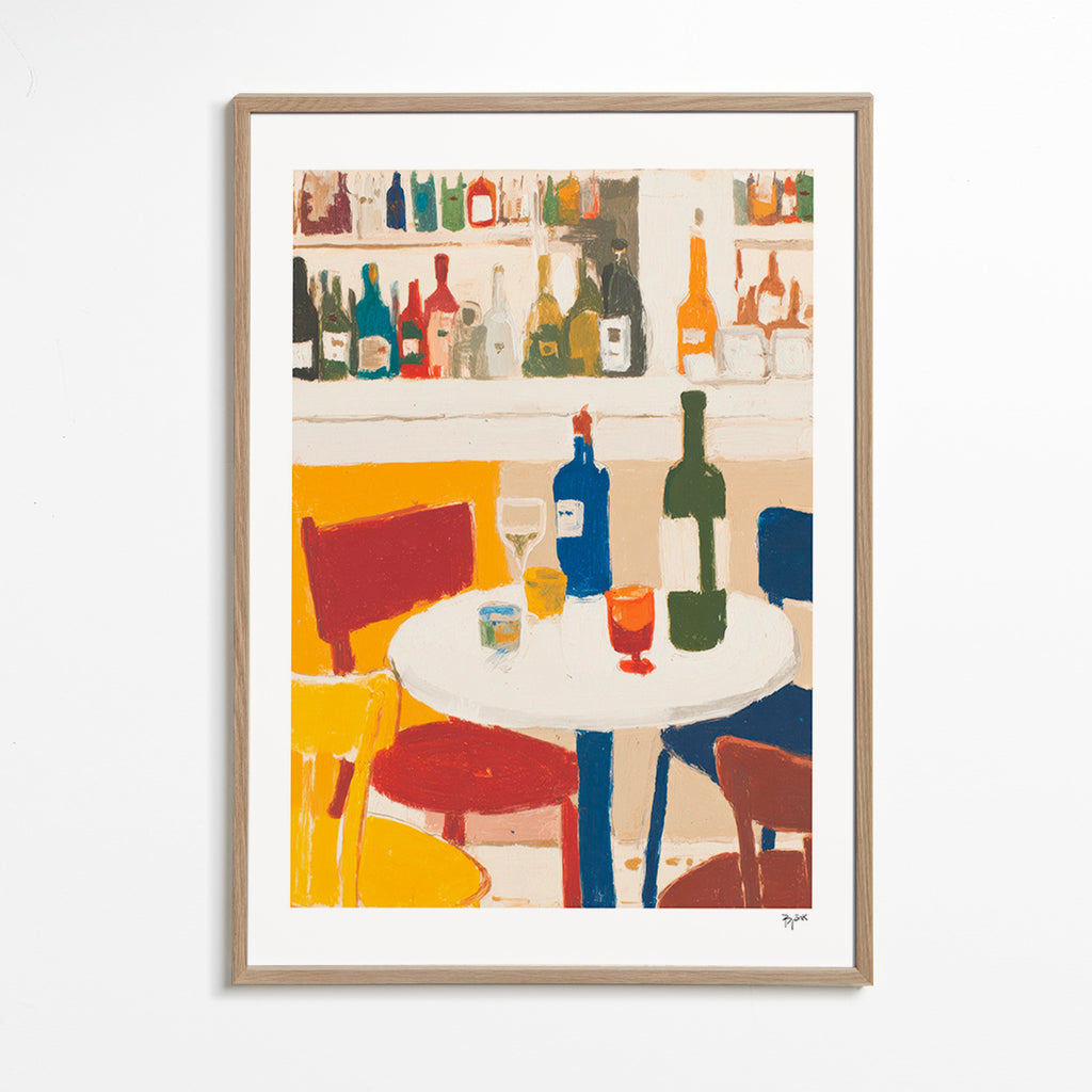 Køkkenkunst: bistrobord med flasker – Oak Frame