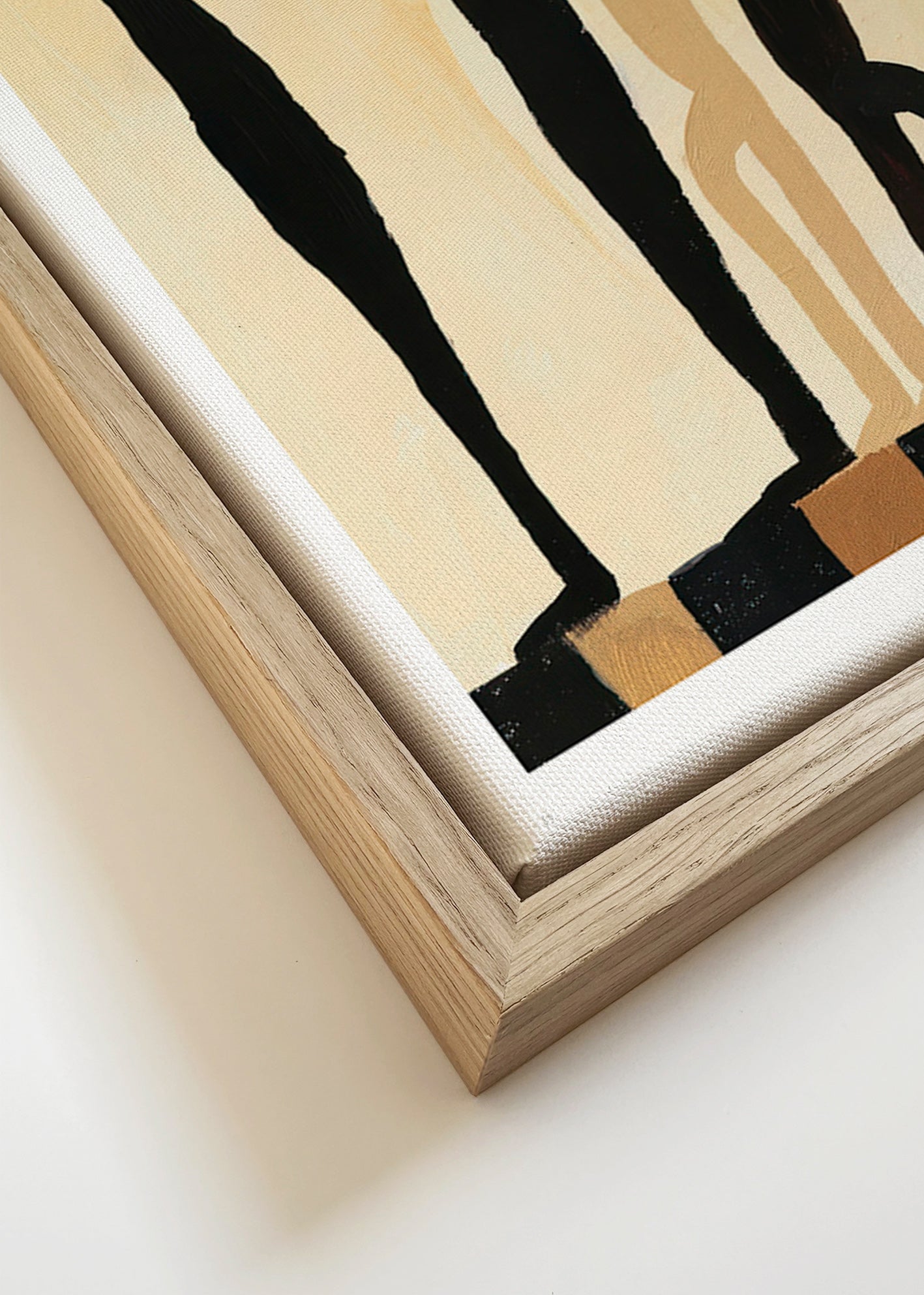Abstrakt billede med udstrakte figurer på beige – Canvas detail