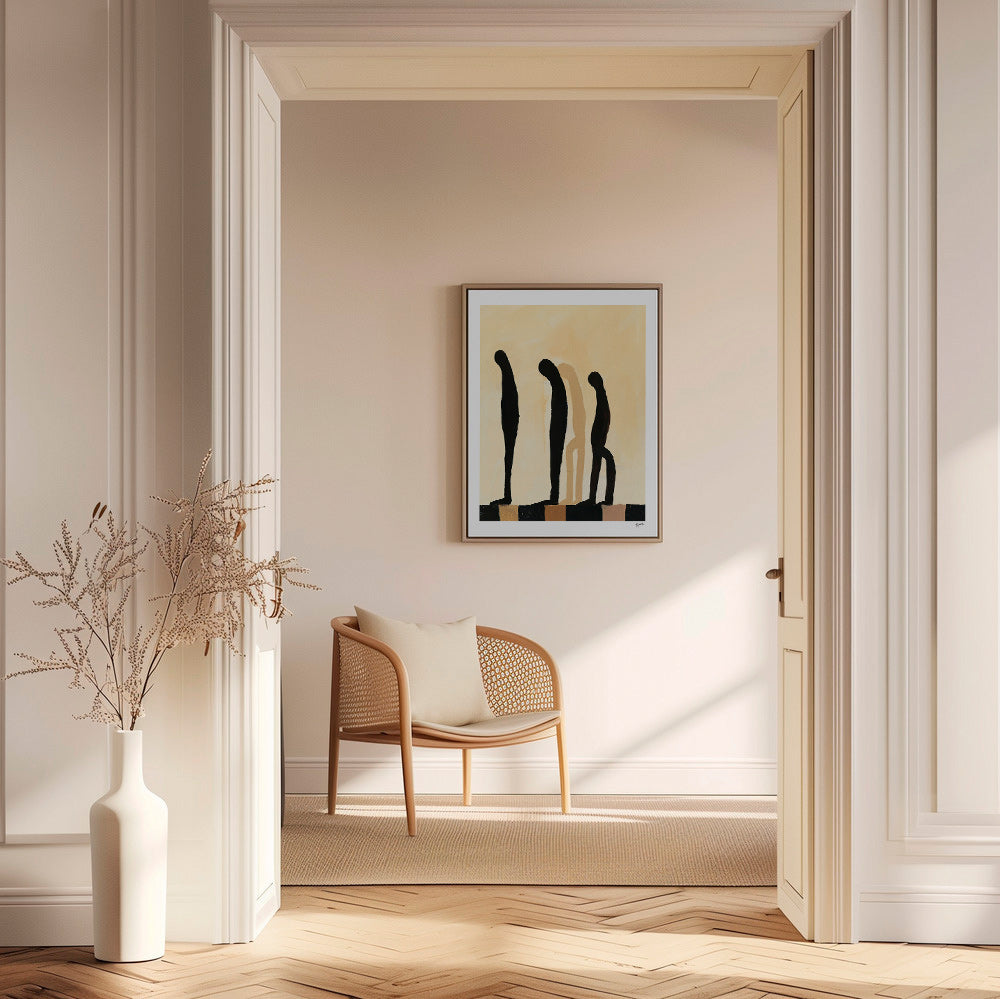 Abstrakt billede med udstrakte figurer på beige – Canvas2