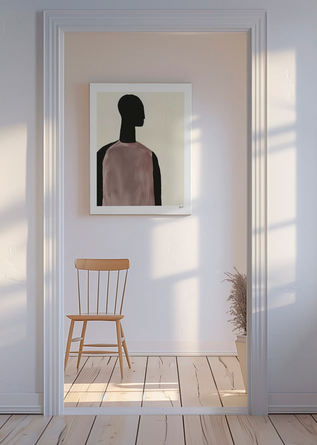 Abstrakt maleri med minimalistisk silhuet – Canvas