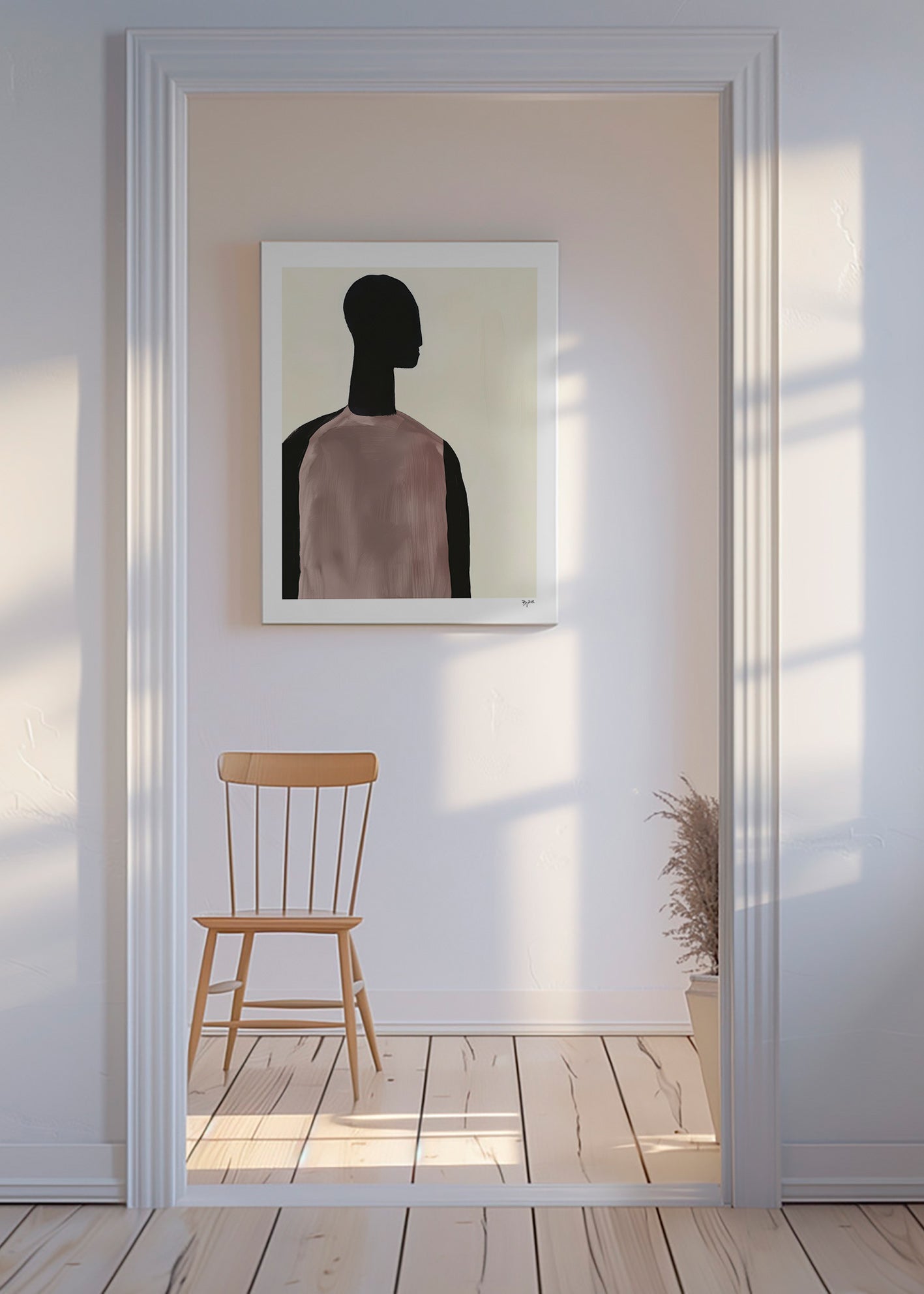 Abstrakt maleri med minimalistisk silhuet – Canvas
