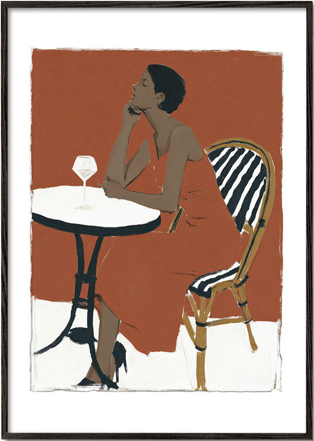 Køkkenkunst: kvinde med glas på terrasse – Black Frame