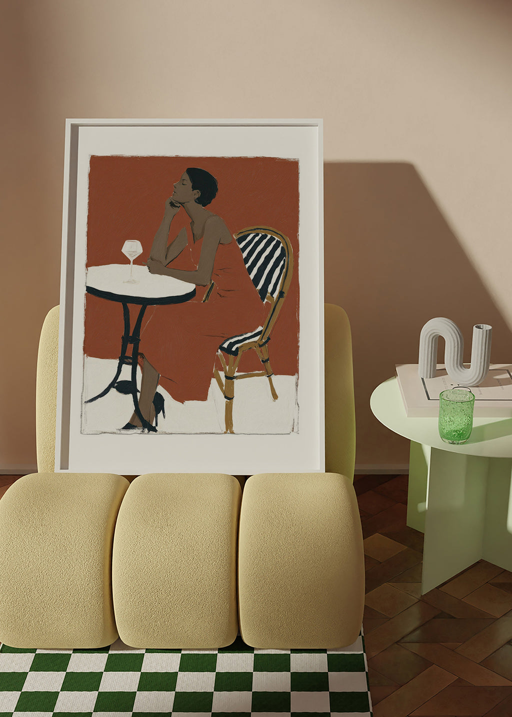 Køkkenkunst: kvinde med glas på terrasse – Product3
