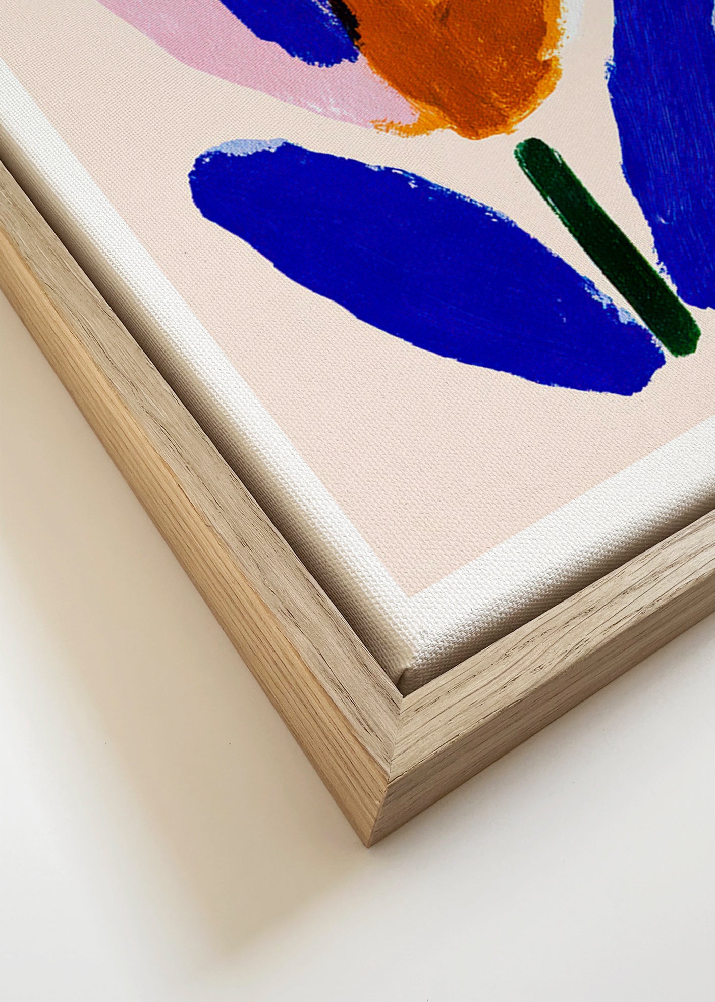 Botanisk plakat malet blomst i blå og rosa – Canvas detail