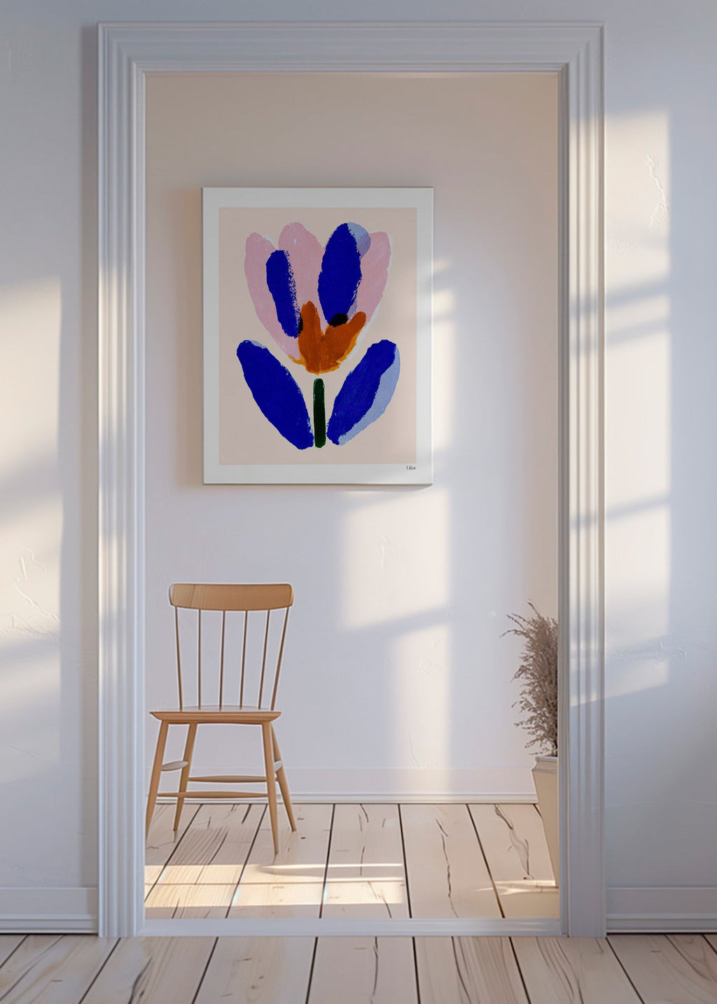 Botanisk plakat malet blomst i blå og rosa – Canvas