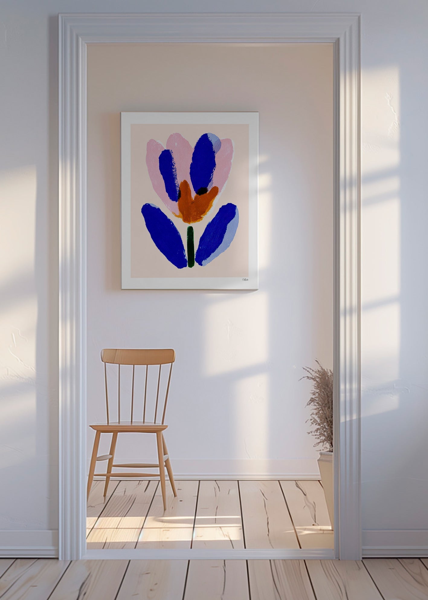 Botanisk plakat malet blomst i blå og rosa – Canvas