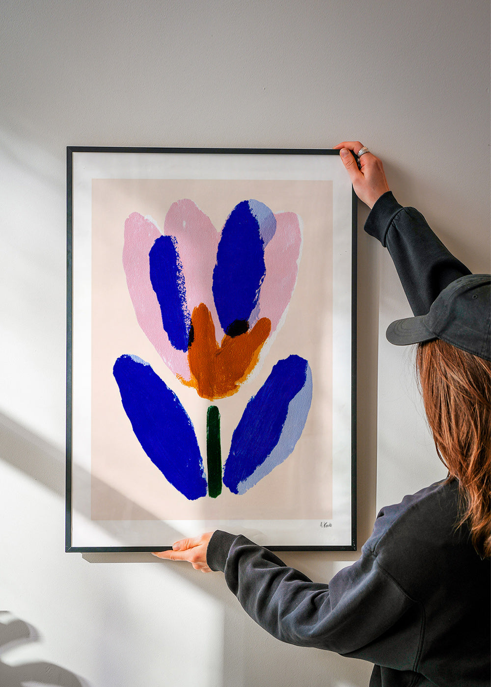Botanisk plakat malet blomst i blå og rosa – Product1