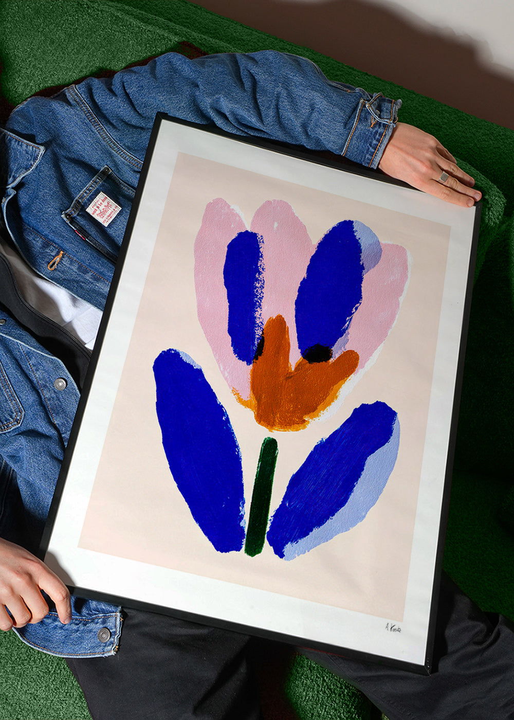 Botanisk plakat malet blomst i blå og rosa – Product3