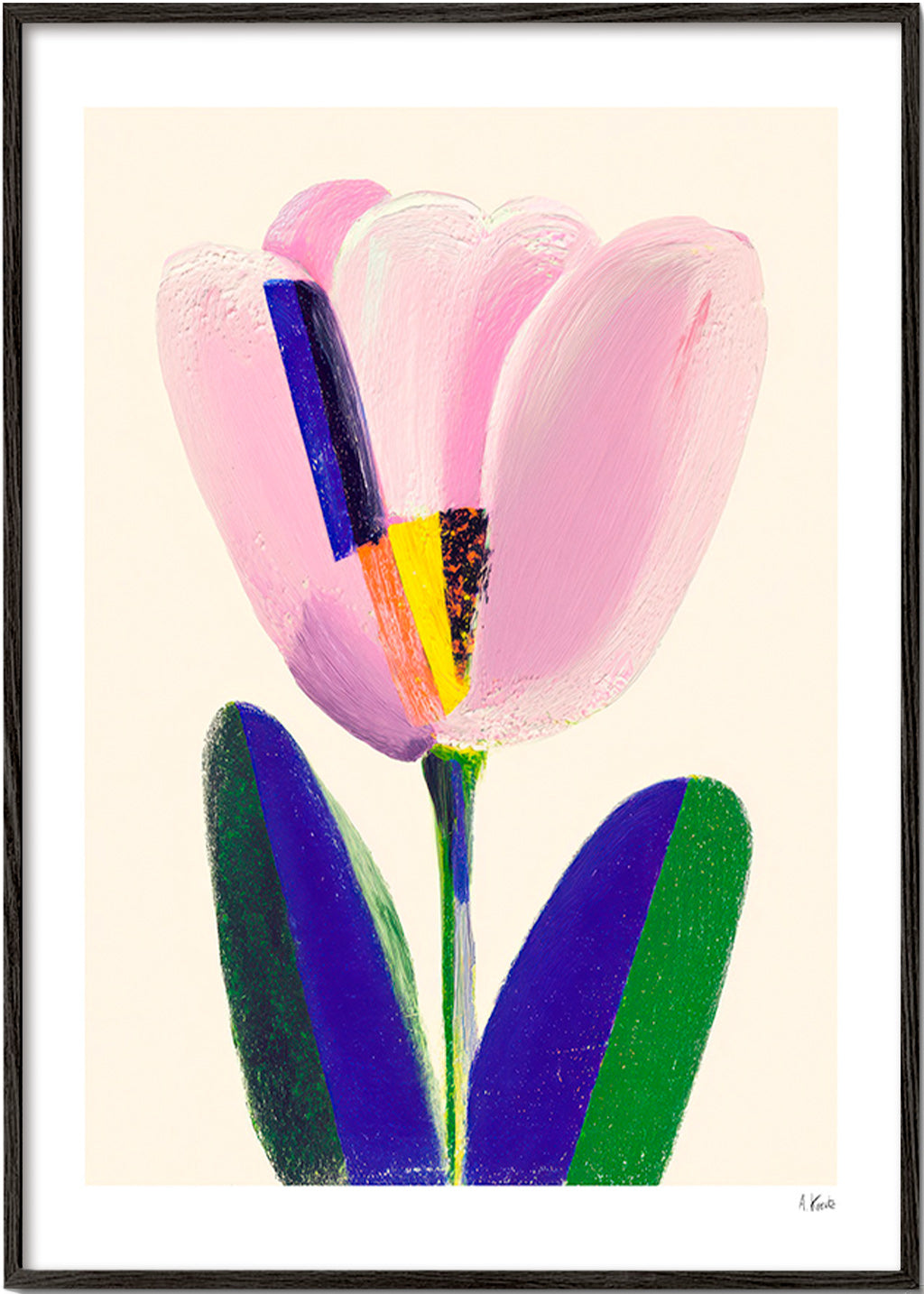 Botanisk plakat rosa tulipan – Black Frame
