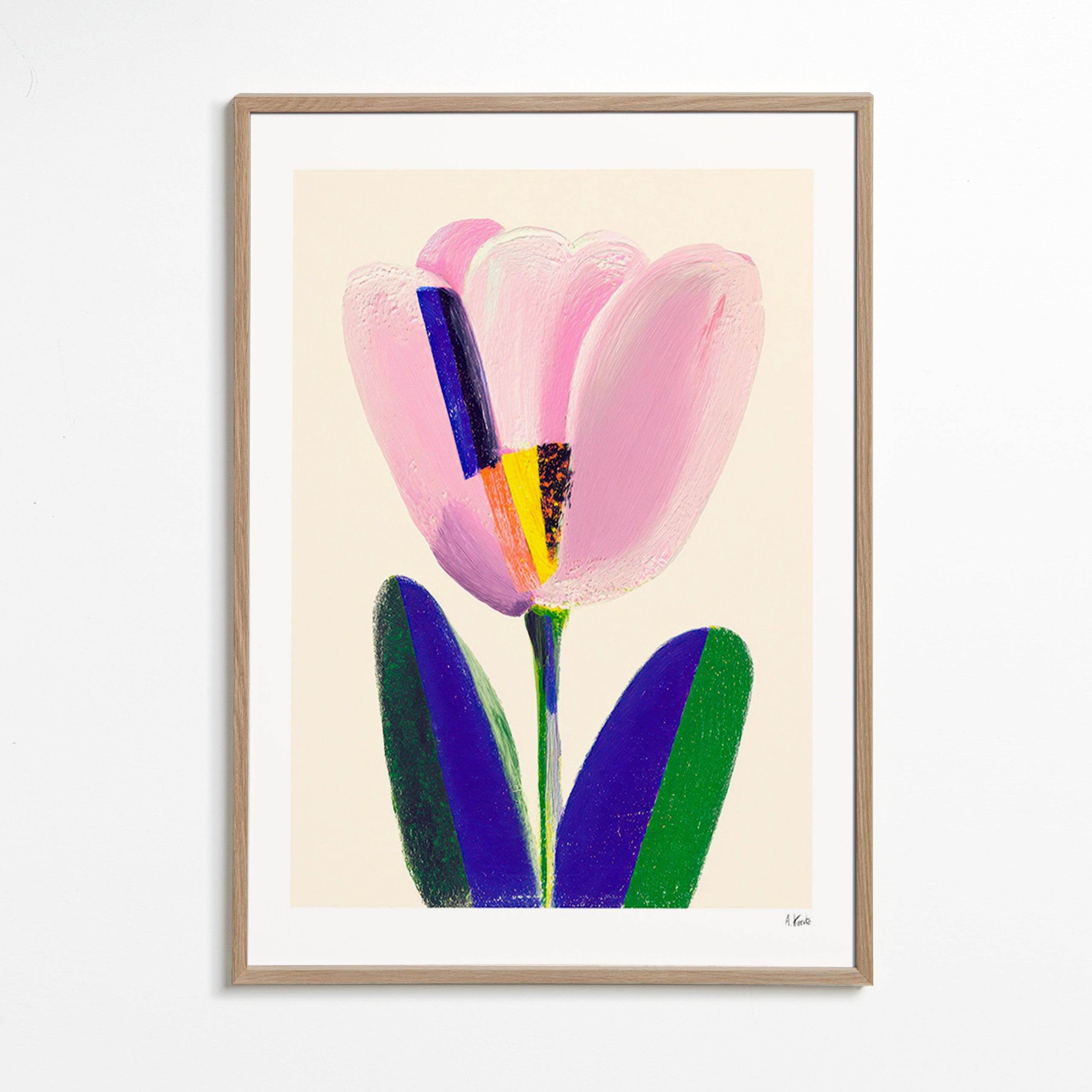Botanisk plakat rosa tulipan – Oak Frame