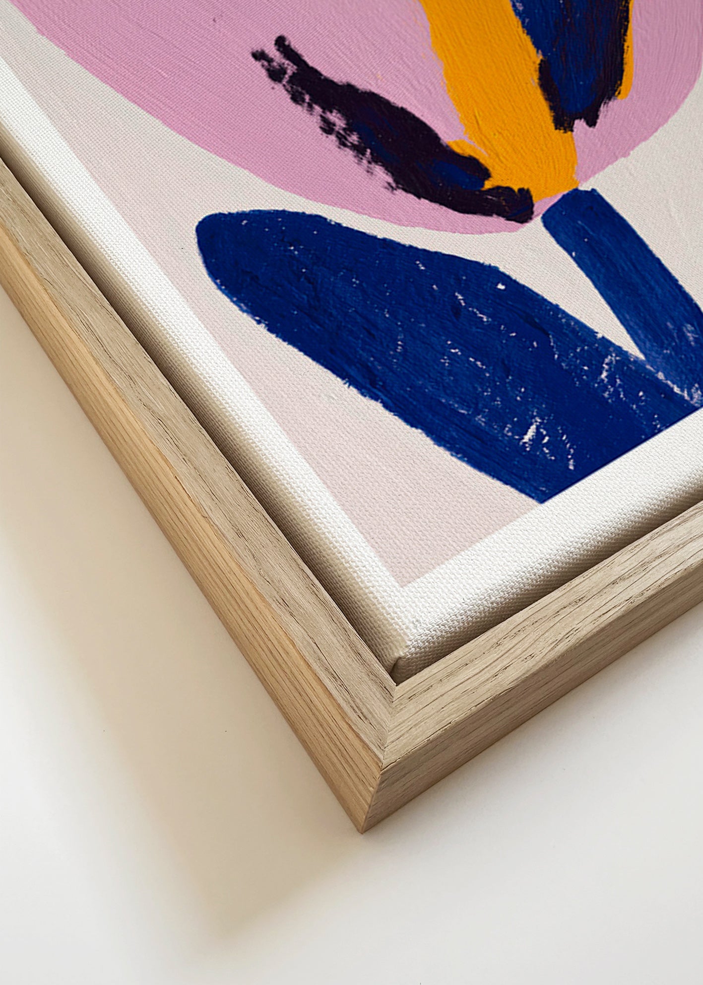 Botanisk plakat rosa blomst med blå strøg – Canvas detail