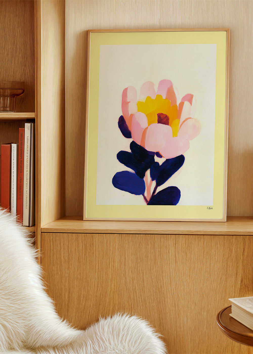 Botanisk plakat: pink blomst med dybblå blade – Product2