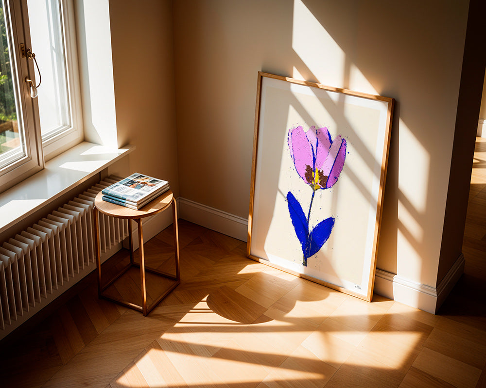 Botanisk plakat med lilla blomst og blåt blad – Product1