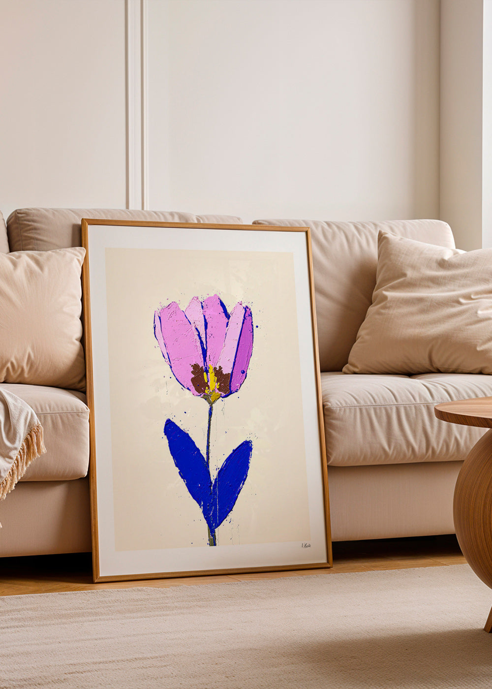 Botanisk plakat med lilla blomst og blåt blad – Product2