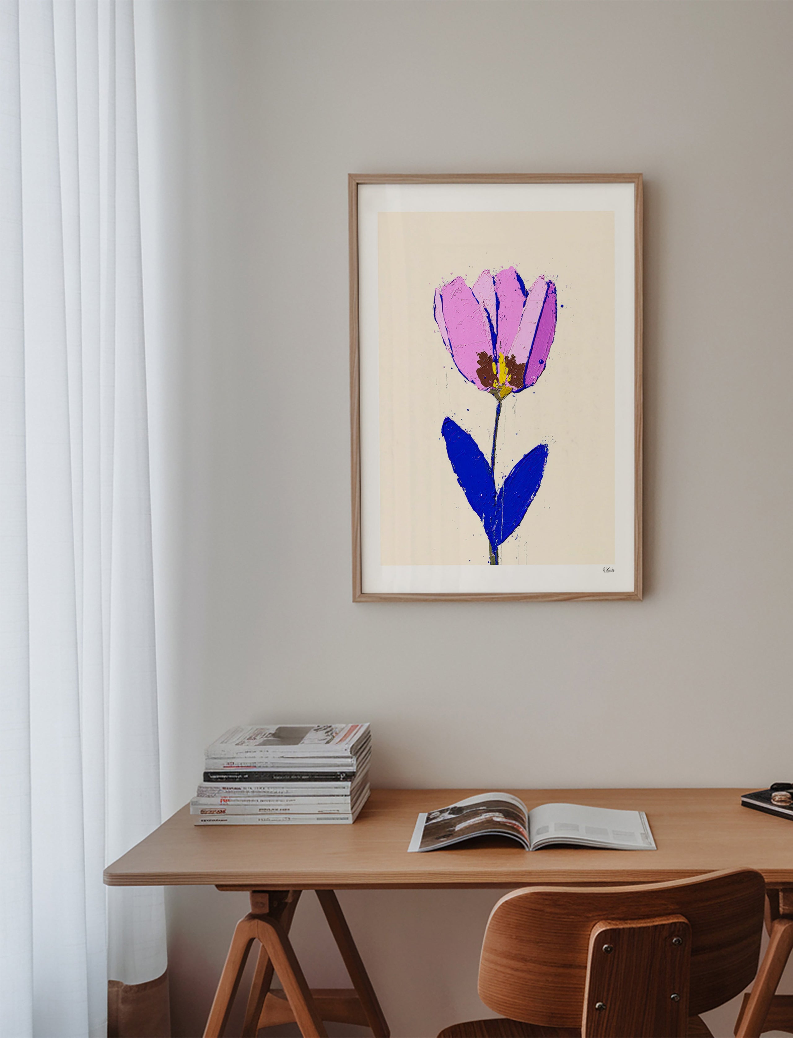 Botanisk plakat med lilla blomst og blåt blad – Product3