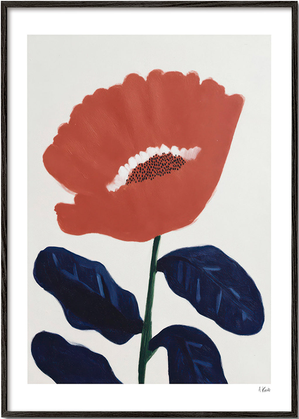 Botanisk plakat koralfarvet blomst – Black Frame