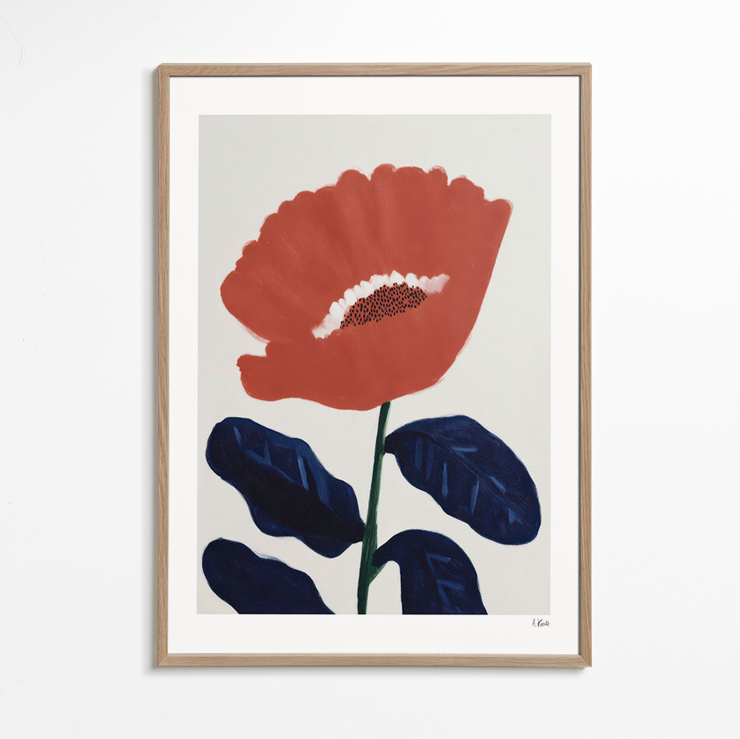 Botanisk plakat koralfarvet blomst – Oak Frame