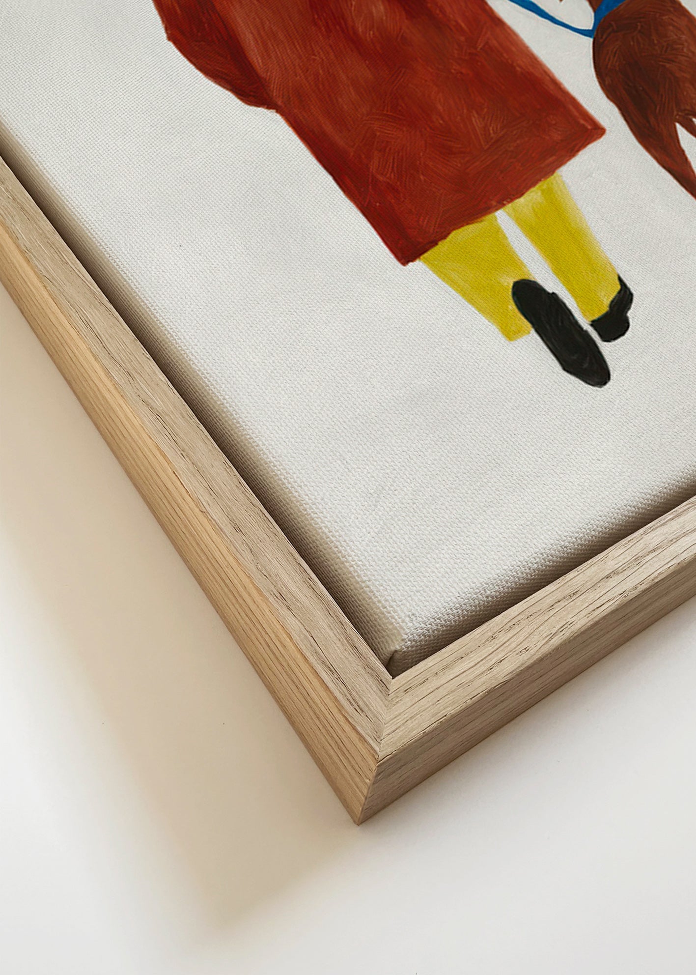 Illustration af en gåtur med hund og gul hat – Canvas detail
