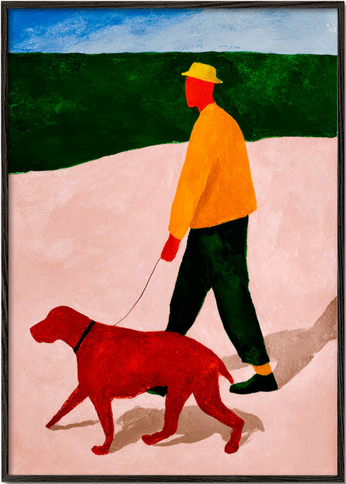 Billede gåtur med rød hund – Black Frame