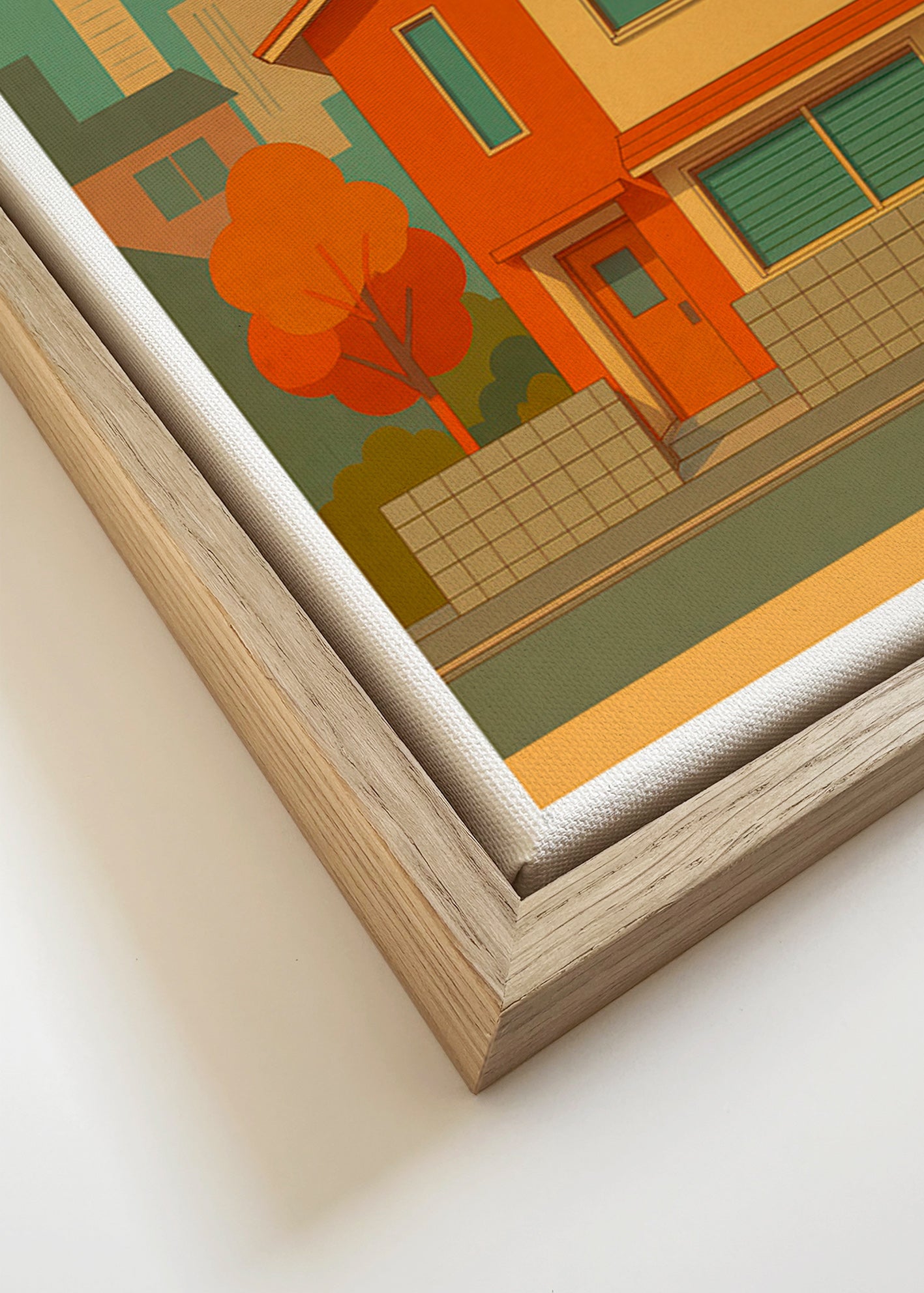 Køkkenkunst: japansk hus illustreret i retro palet – Canvas detail