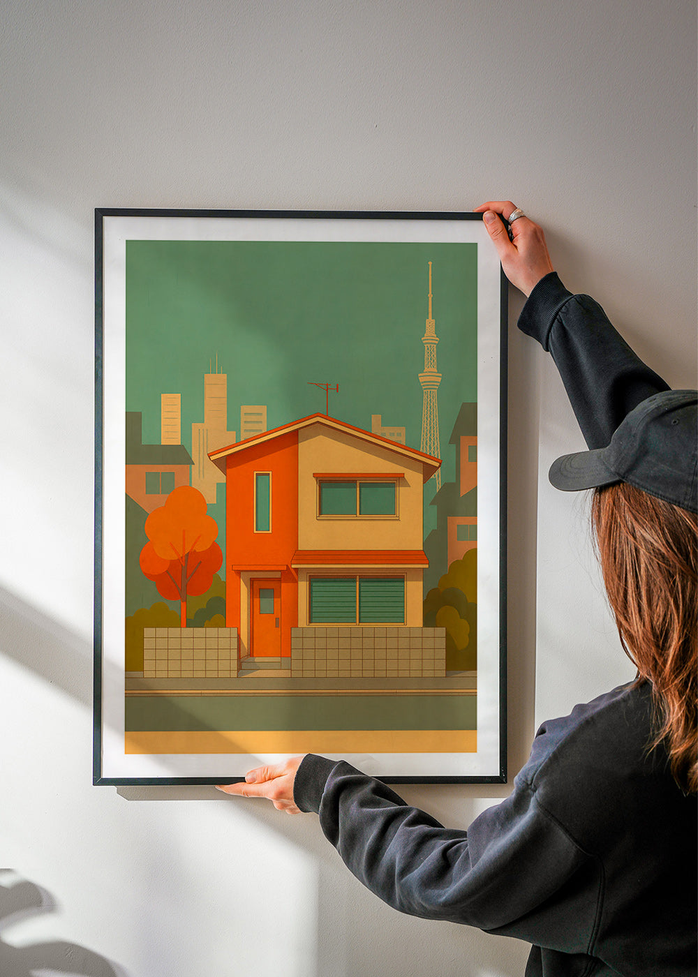Køkkenkunst: japansk hus illustreret i retro palet – Product1