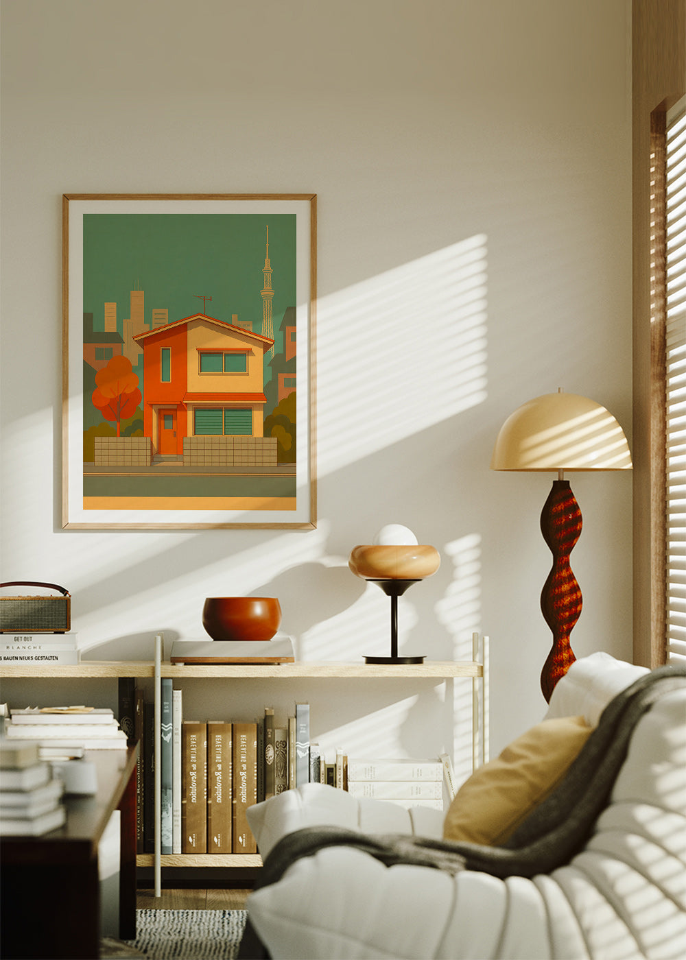 Køkkenkunst: japansk hus illustreret i retro palet – Product2
