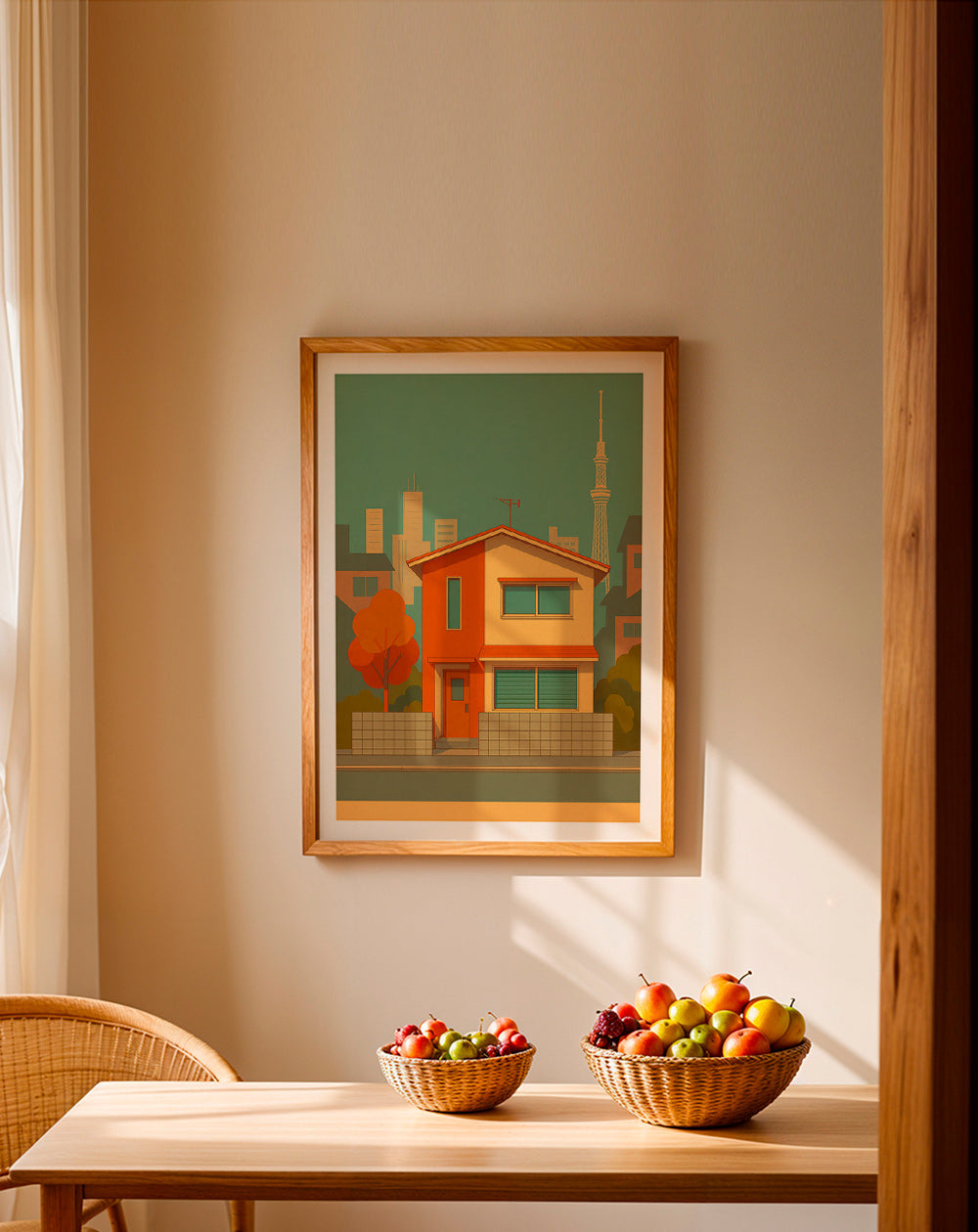 Køkkenkunst: japansk hus illustreret i retro palet – Product3