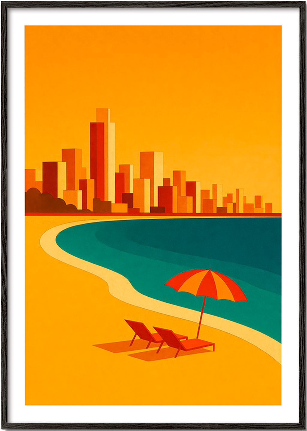 Køkkenkunst: retro strand med parasol – Black Frame