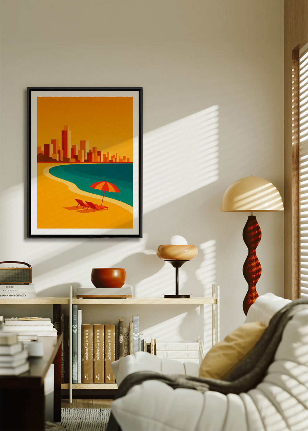 Køkkenkunst: retro strand med parasol – Canvas1