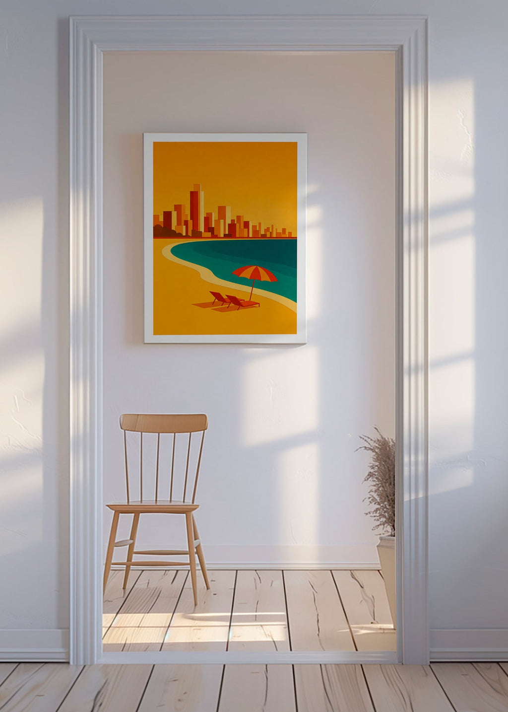 Køkkenkunst: retro strand med parasol – Canvas