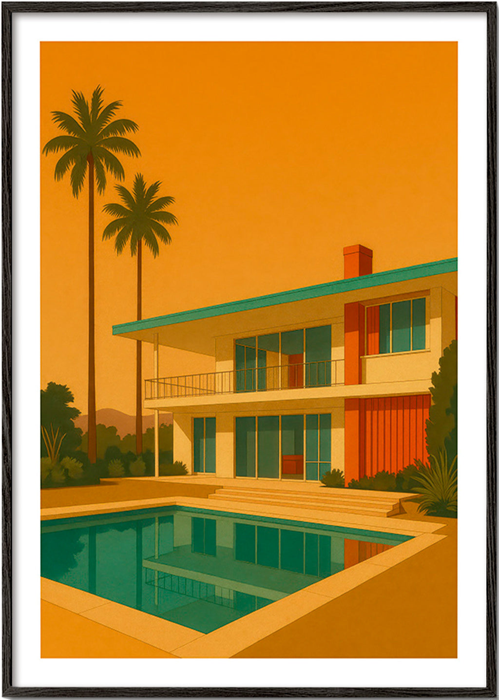 Køkkenkunst moderne villa med pool ved gylden time – Black Frame