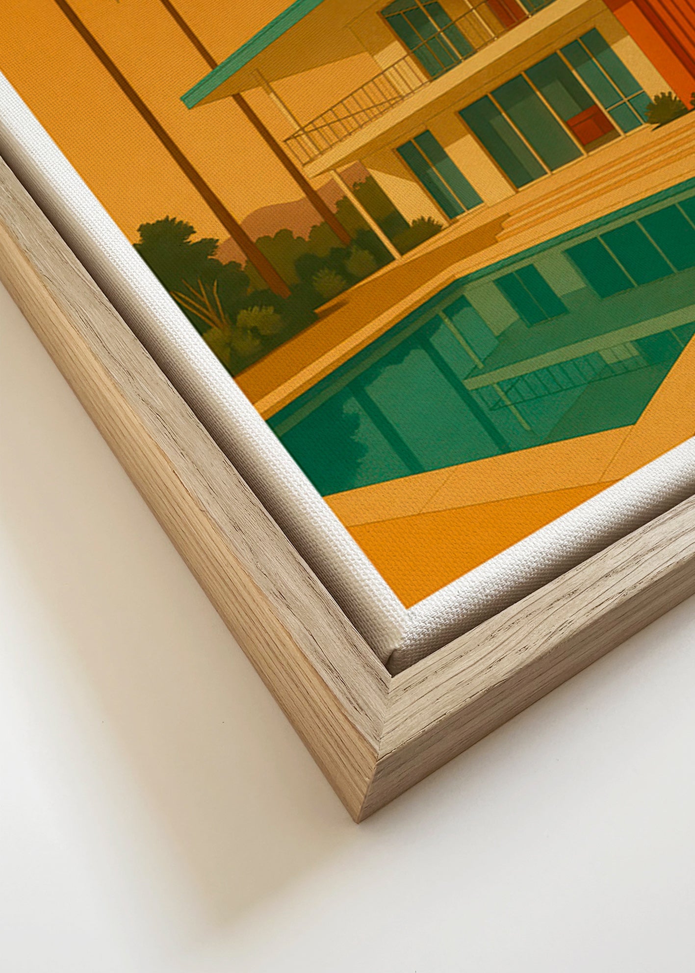 Køkkenkunst moderne villa med pool ved gylden time – Canvas detail