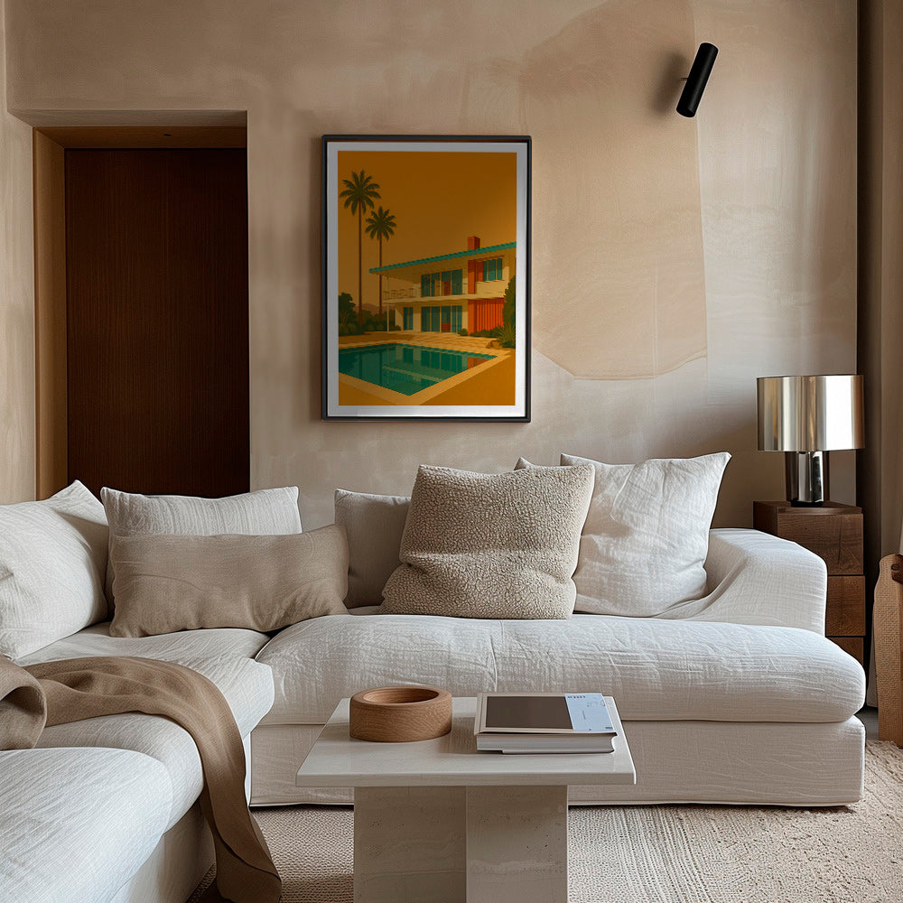 Køkkenkunst moderne villa med pool ved gylden time – Canvas1