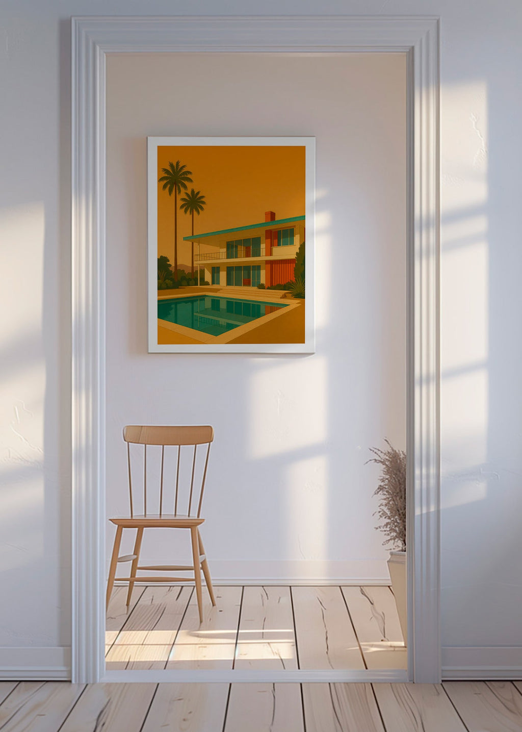 Køkkenkunst moderne villa med pool ved gylden time – Canvas