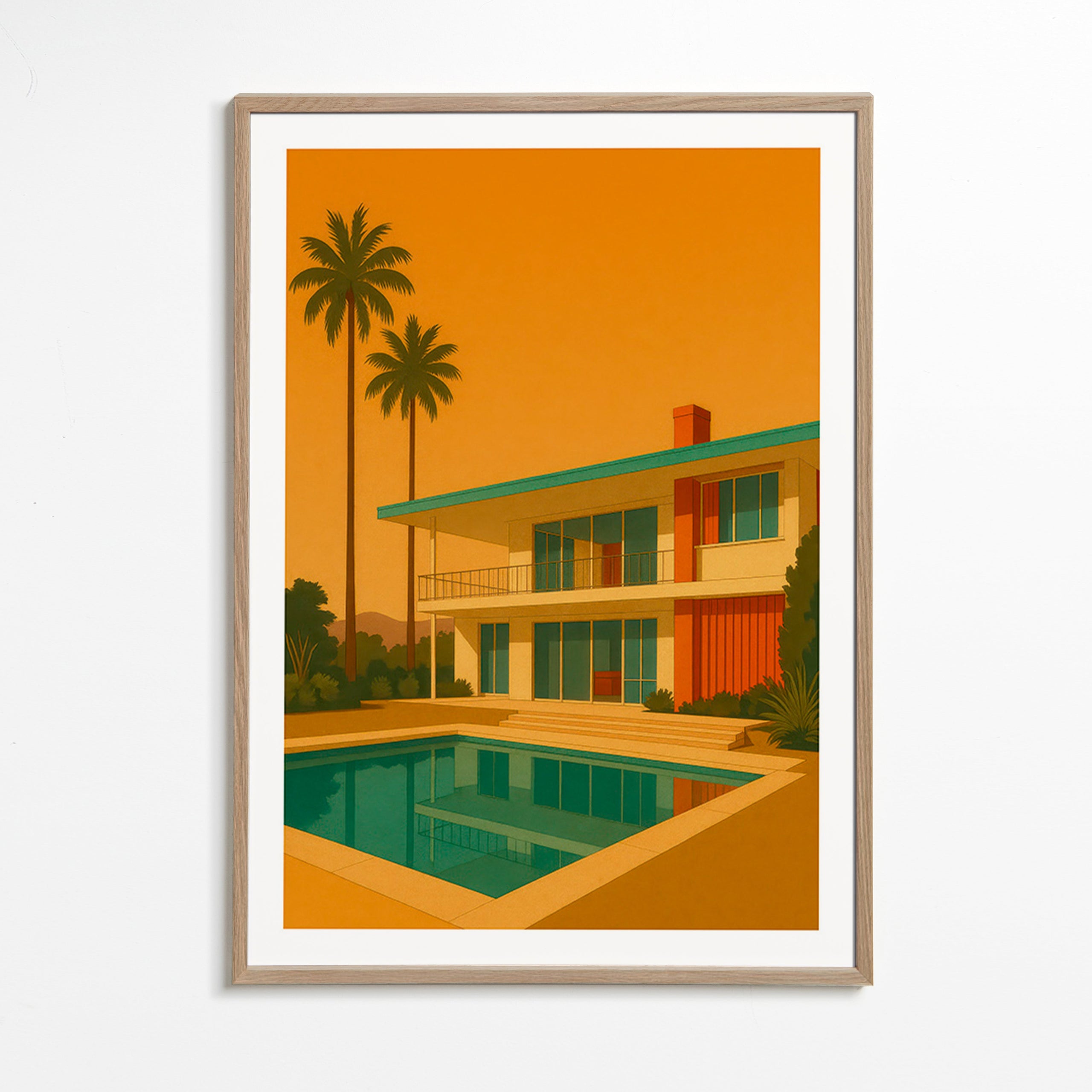 Køkkenkunst moderne villa med pool ved gylden time – Oak Frame