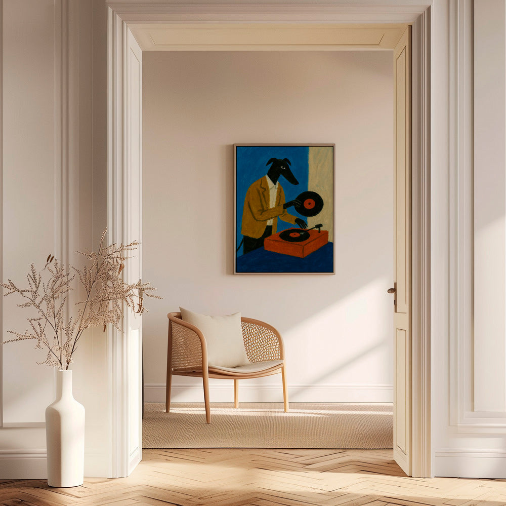 DJ-hund illustration med vinyl – Canvas1