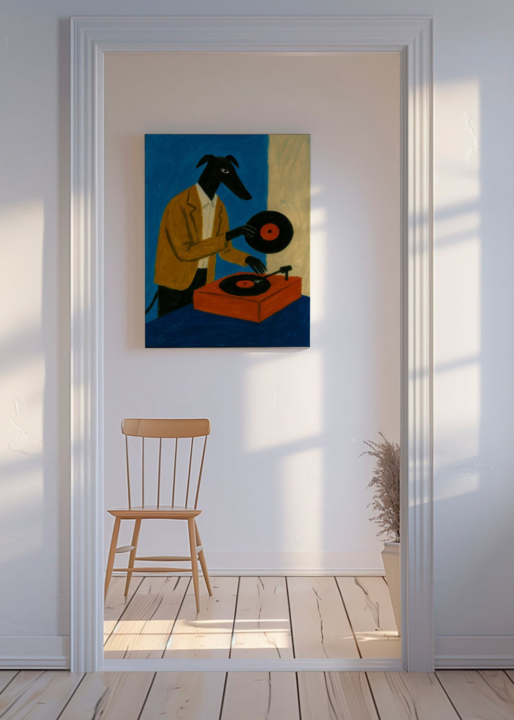 DJ-hund illustration med vinyl – Canvas