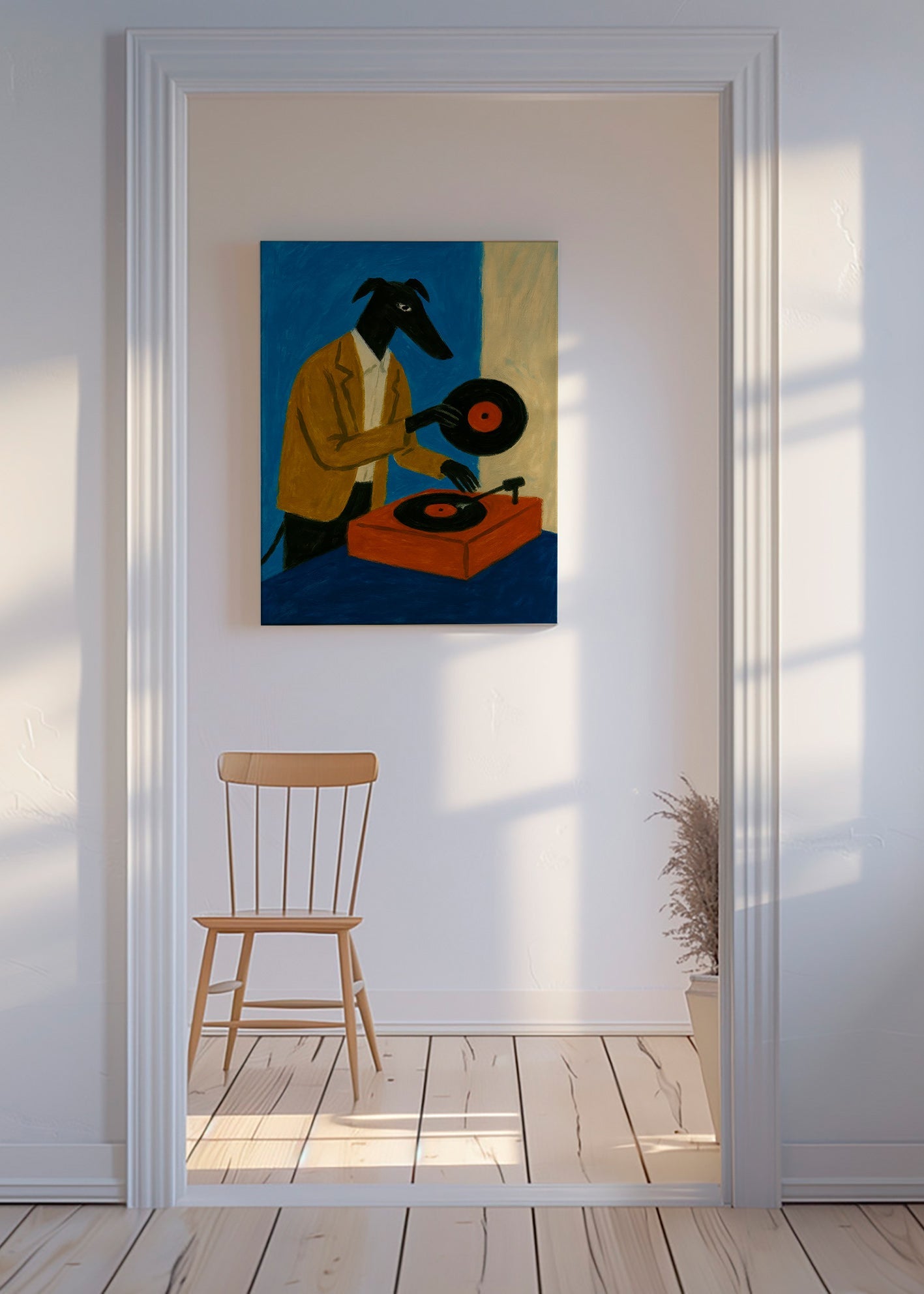 DJ-hund illustration med vinyl – Canvas