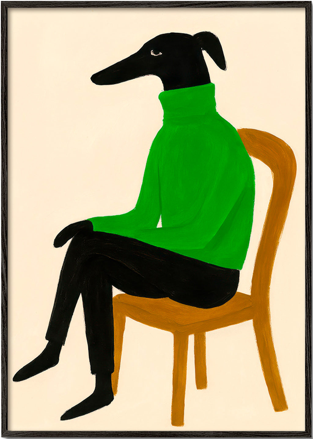 Hundillustration med grøn rullekrave – Black Frame