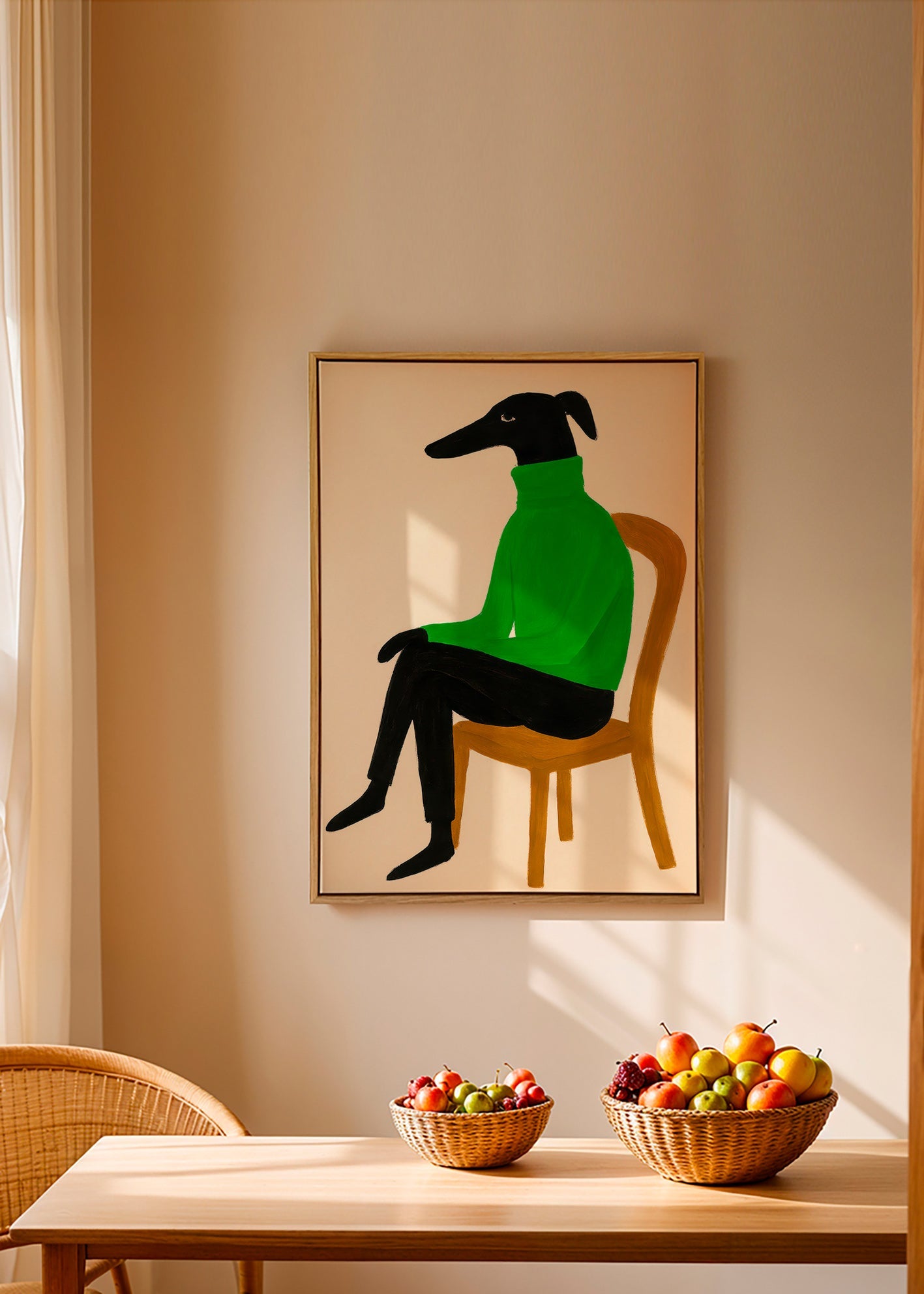 Hundillustration med grøn rullekrave – Canvas1