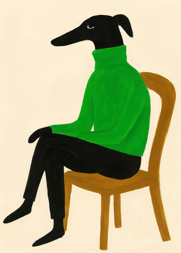 Hundillustration med grøn rullekrave